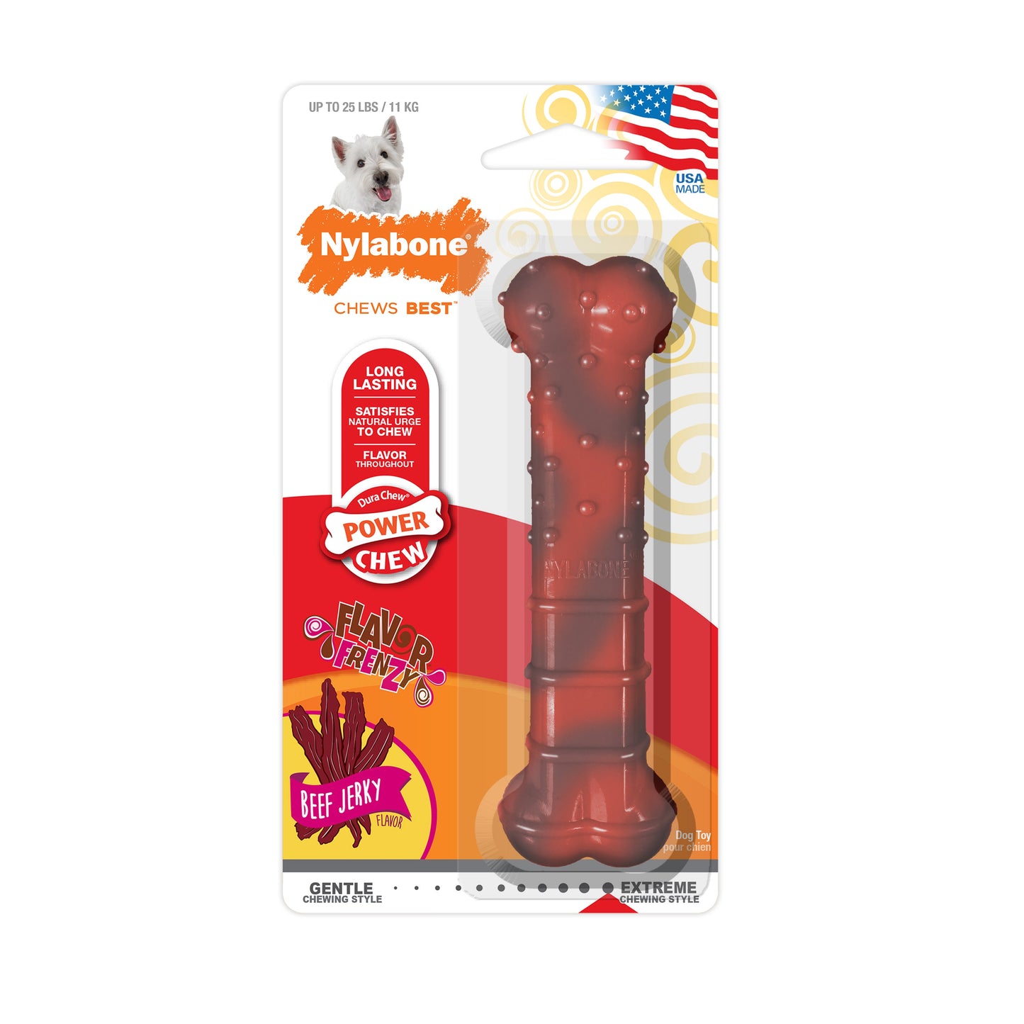 Nylabone Flavor Frenzy Power Chew Durable Dog Chew Toy Beef Jerky 1ea/SMall/Regular - Up To 25 Ibs.