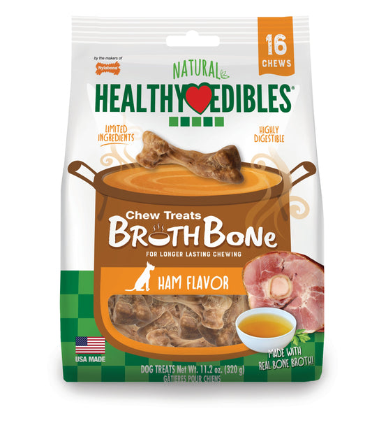 Nylabone Healthy Edibles Broth Bone Natural Dog Treats 16 count, Regular  Up To 25 Ibs.