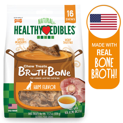 Nylabone Healthy Edibles Broth Bone Natural Dog Treats 16 count, Regular  Up To 25 Ibs.