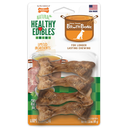 Nylabone Healthy Edibles Broth Bone All Natural Dog Treats Made With Real Bone Broth 4 Count Small/Regular - Up To 25 Lb