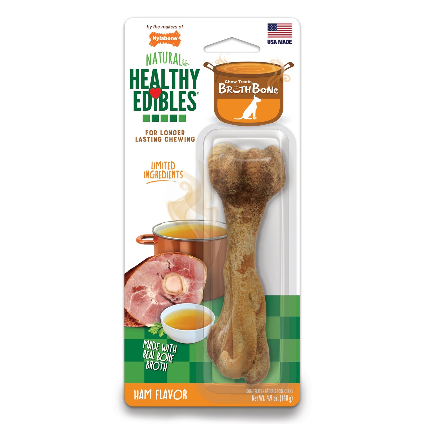 Nylabone Healthy Edibles Broth Bone Natural Dog Treats 1 Count, Giant  Up To 50 lb