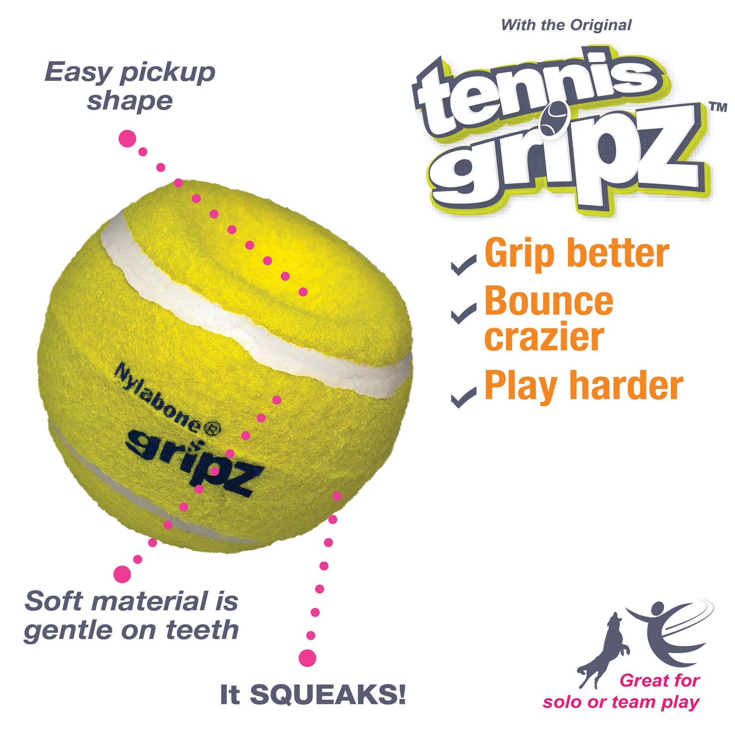 Nylabone Power Play Dog Tennis Ball Gripz 1ea/SMall/Regular - Up To 25 Ibs.