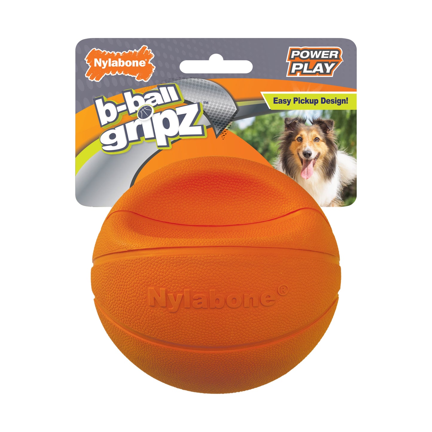 Nylabone Power Play Dog Basketball B-Ball Gripz 1ea/Medium/Wolf - Up To 35 lb