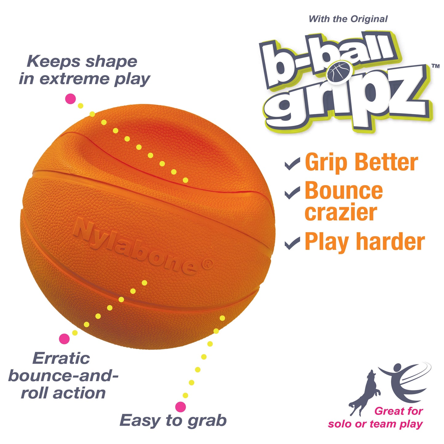 Nylabone Power Play Dog Basketball B-Ball Gripz 1ea/Medium/Wolf - Up To 35 lb