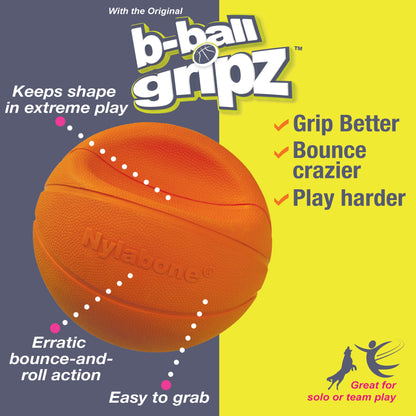 Nylabone Power Play Dog Basketball B-Ball Gripz 1ea/Medium/Wolf - Up To 35 lb