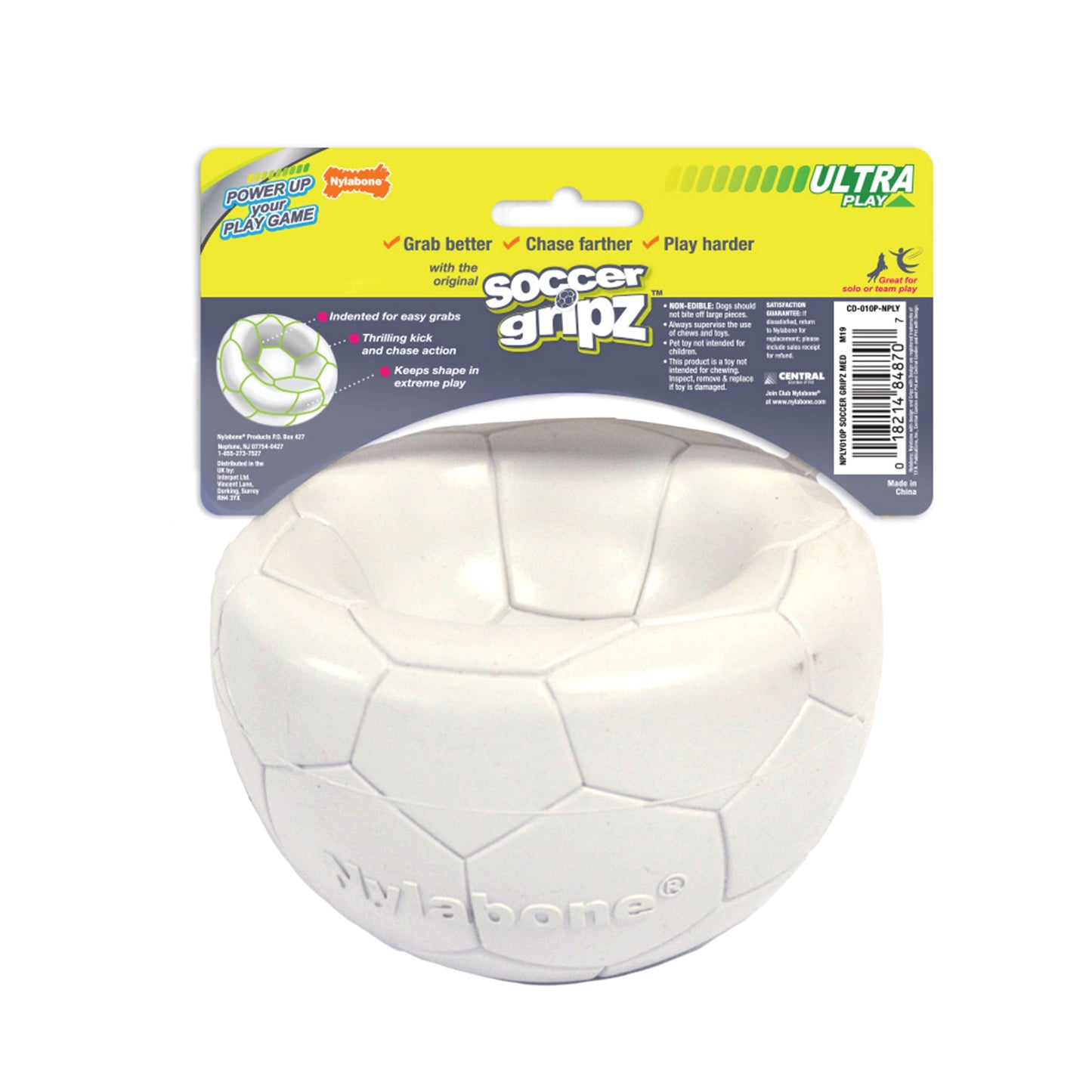 Nylabone Power Play Gripz Dog Soccer Ball Toy 1ea/Medium/Wolf - Up To 35 lb