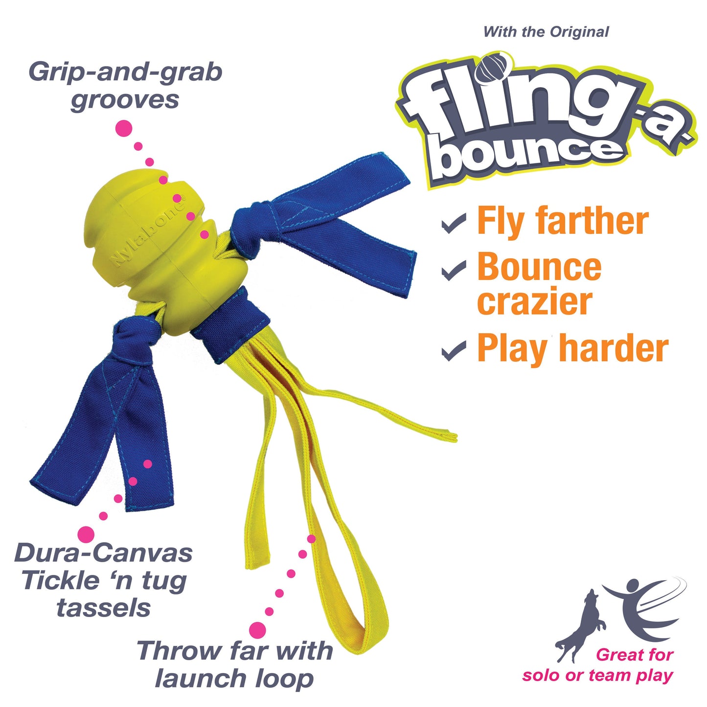 Nylabone Power Play Fling-a-Bounce Interactive Dog Toy 1ea/Medium/Wolf - Up To 35 lb