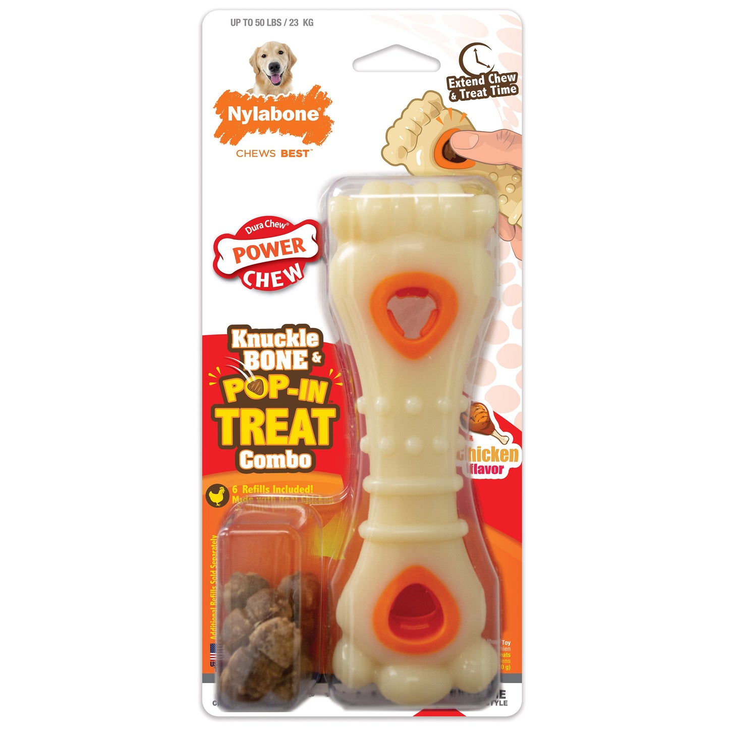 Nylabone Power Chew Knuckle Bone & Pop-In Treat Toy Combo Chicken Pop-In 1ea/Large/Giant - Up To 50 lb