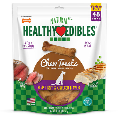 Nylabone Healthy Edibles AllNatural Long Lasting Roast Beef and Chicken Dog Chew Treats Roast Beef  Chicken, XS/Petite  Up To 15 Lbs. 48 ct