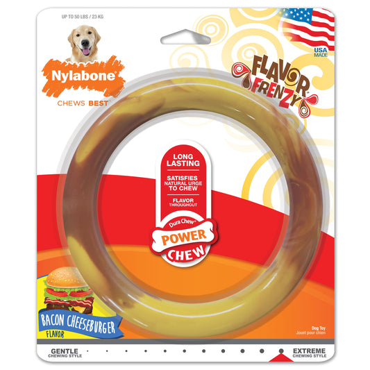 Nylabone Power Chew Flavor Frenzy Ring Dog Chew Toy Bacon Cheeseburger 1ea/Large/Giant - Up To 50 lb