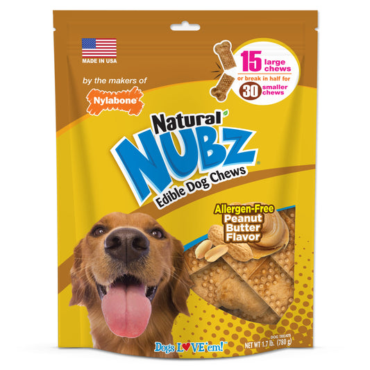 Nylabone Natural Nubz Dog Treats, AllergenFree Peanut Butter Peanut Butter, Large  30 Lbs. 15 ct