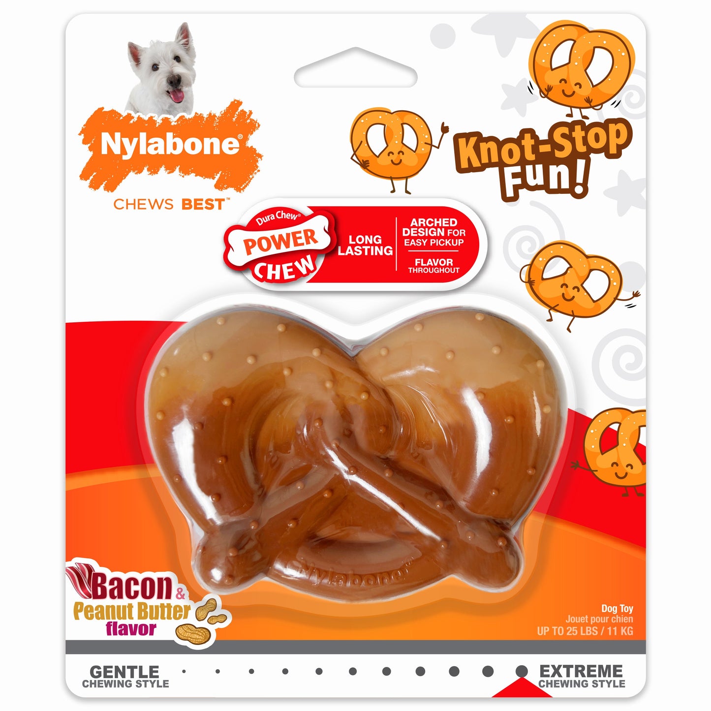 Nylabone Power Chew Pretzel Dog Toy Bacon & Peanut Butter 1ea/SMall/Regular - Up To 25 Ibs.