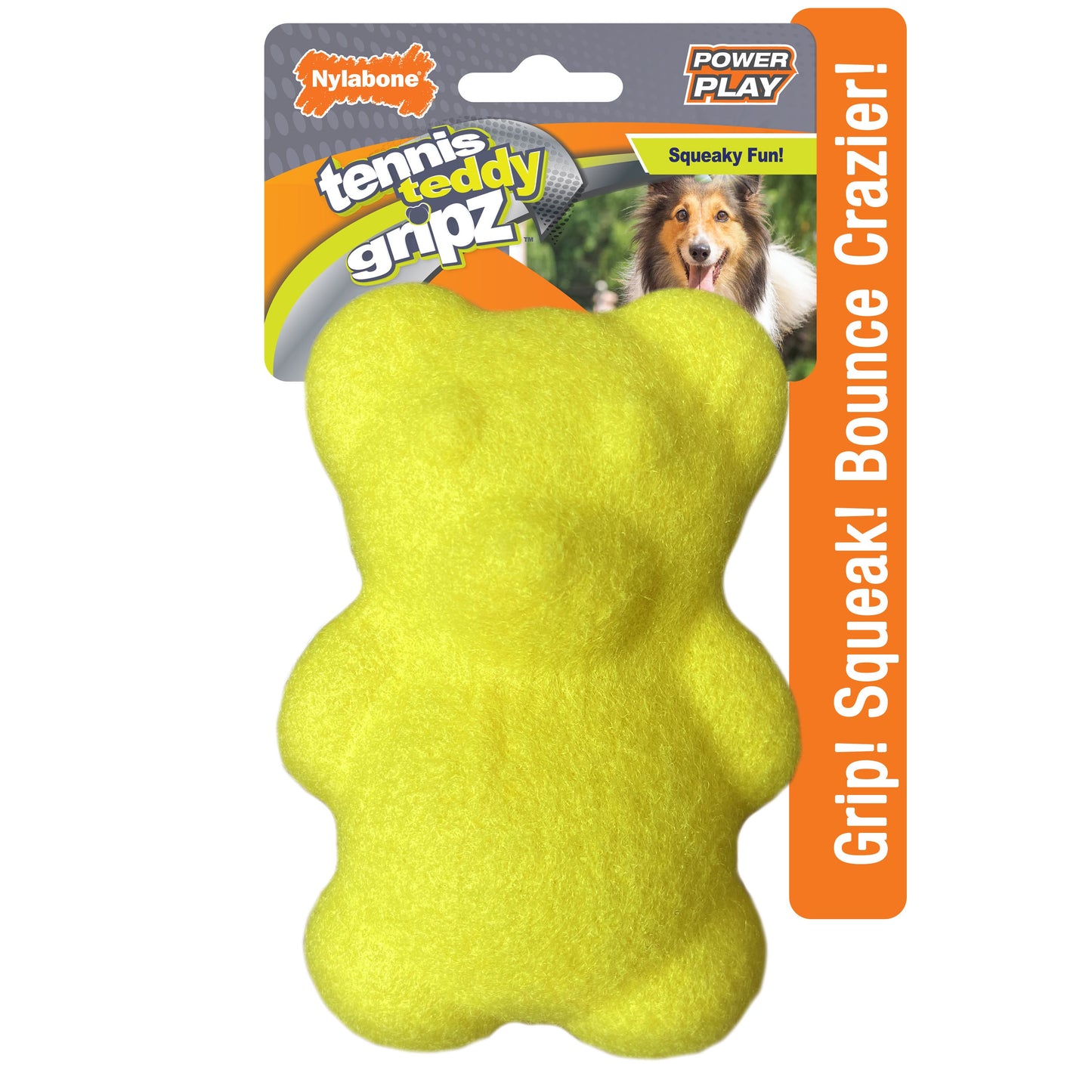 Nylabone Power Play Tennis Teddy Gripz Bear Dog Toy 1ea/Medium/Wolf - Up To 35 lb