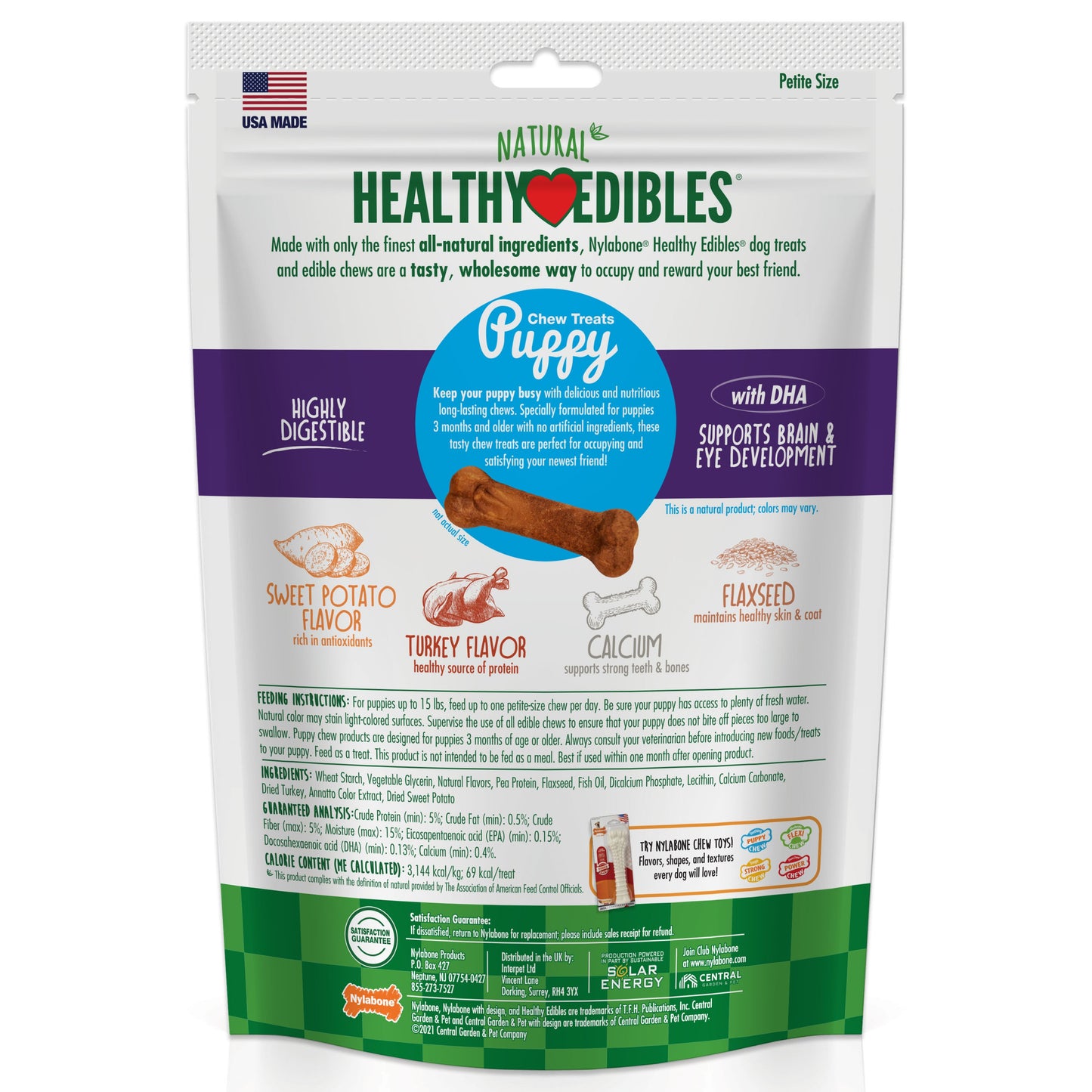 Nylabone Healthy Edibles Puppy Turkey  Sweet Potato Dog Chew Treats Turkey  Sweet Potato, XS/Petite  Up To 15 Lbs. 16 ct