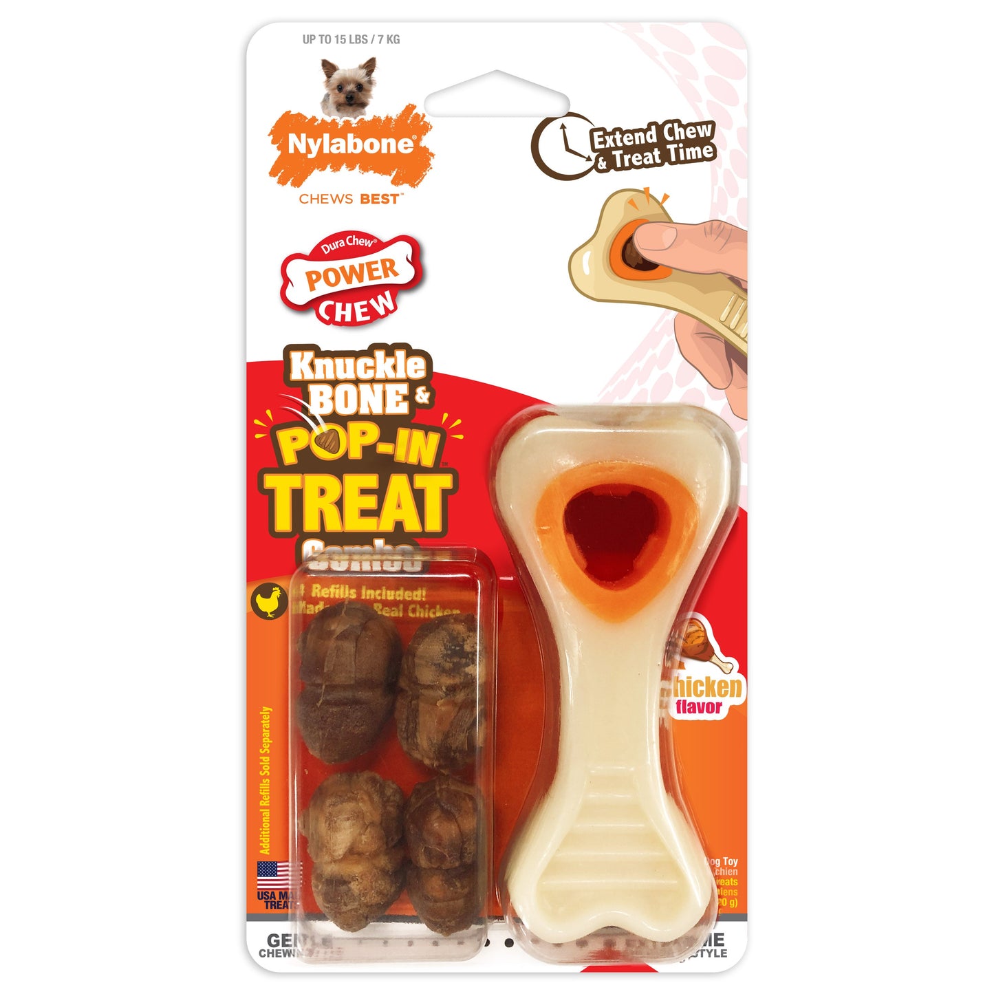 Nylabone Power Chew Knuckle Bone & Pop-In Treat Toy Combo Chicken Pop-In 1ea/XS/Petite - Up To 15 lb