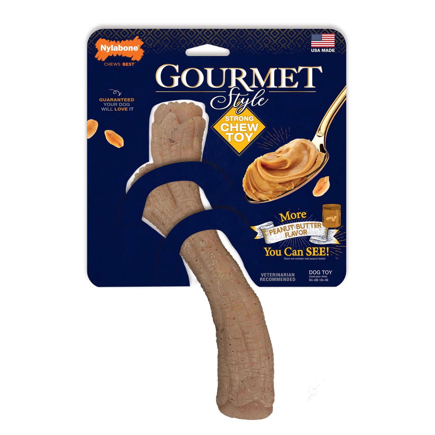 Nylabone Gourmet Style Strong Stick Dog Chew Toy Peanut Butter 1ea/XL/Souper - 50+ lb