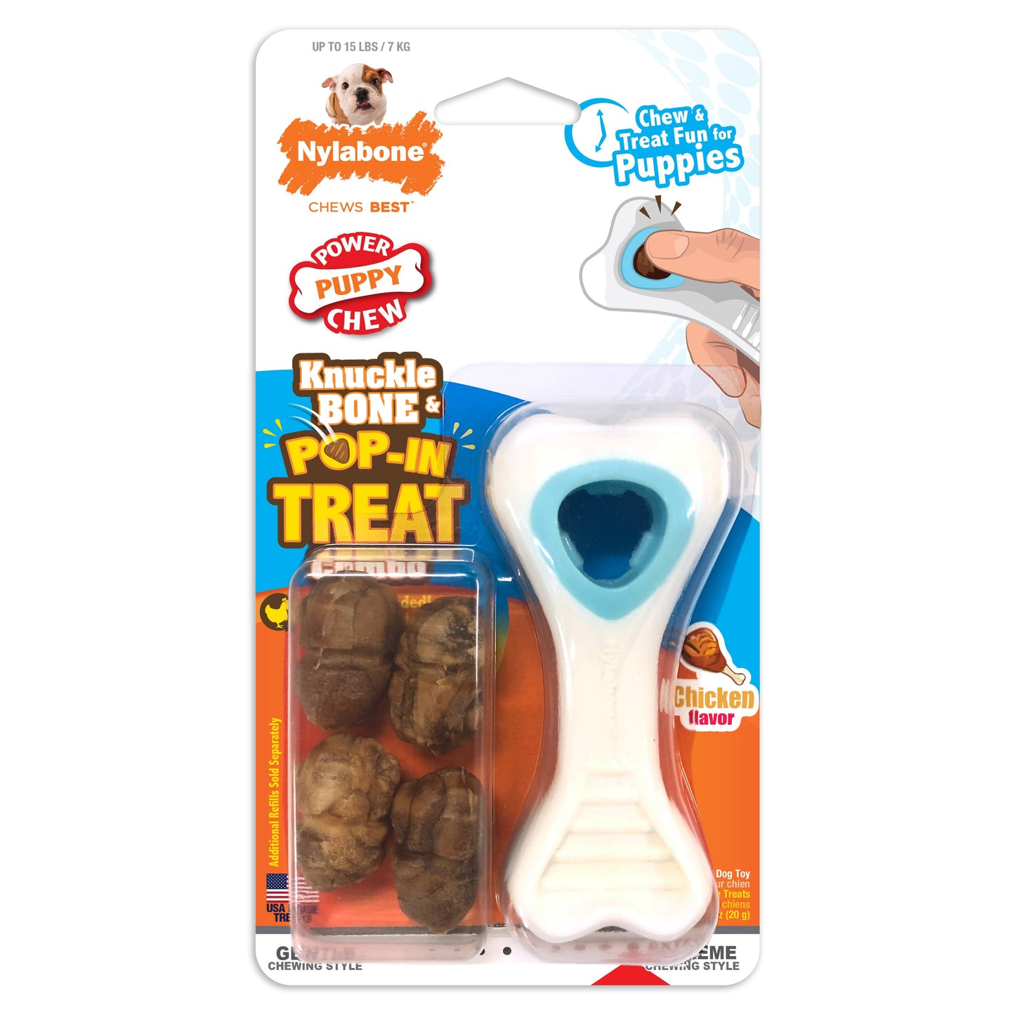 Nylabone Puppy Power Chew Knuckle Bone & Pop-In Puppy Treat Toy Combo Chicken 1ea/XS/Petite - Up To 15 lb