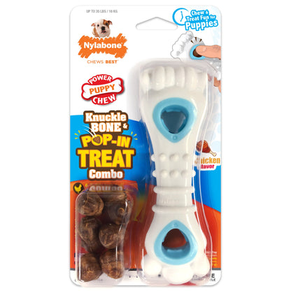 Nylabone Puppy Power Chew Knuckle Bone & Pop-In Puppy Treat Toy Combo Chicken 1ea/Medium/Wolf - Up To 35 lb