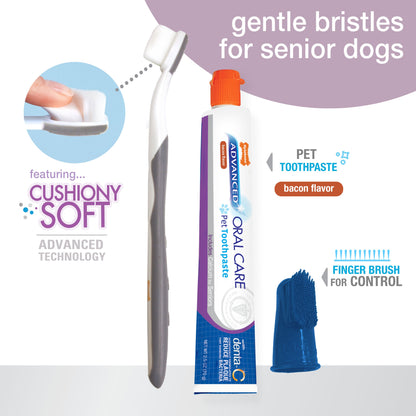 Nylabone Advanced Oral Care Senior Dog Dental Kit with Cushiony Soft-Bristle Toothbrush Bacon 1ea