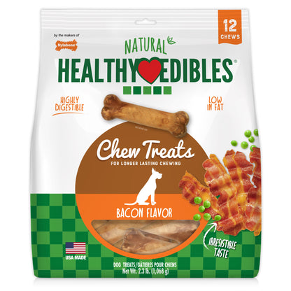 Nylabone Healthy Edibles AllNatural Long Lasting Bacon Chew Treats Bacon, Medium/Wolf  Up To 35 Lbs. 12 ct