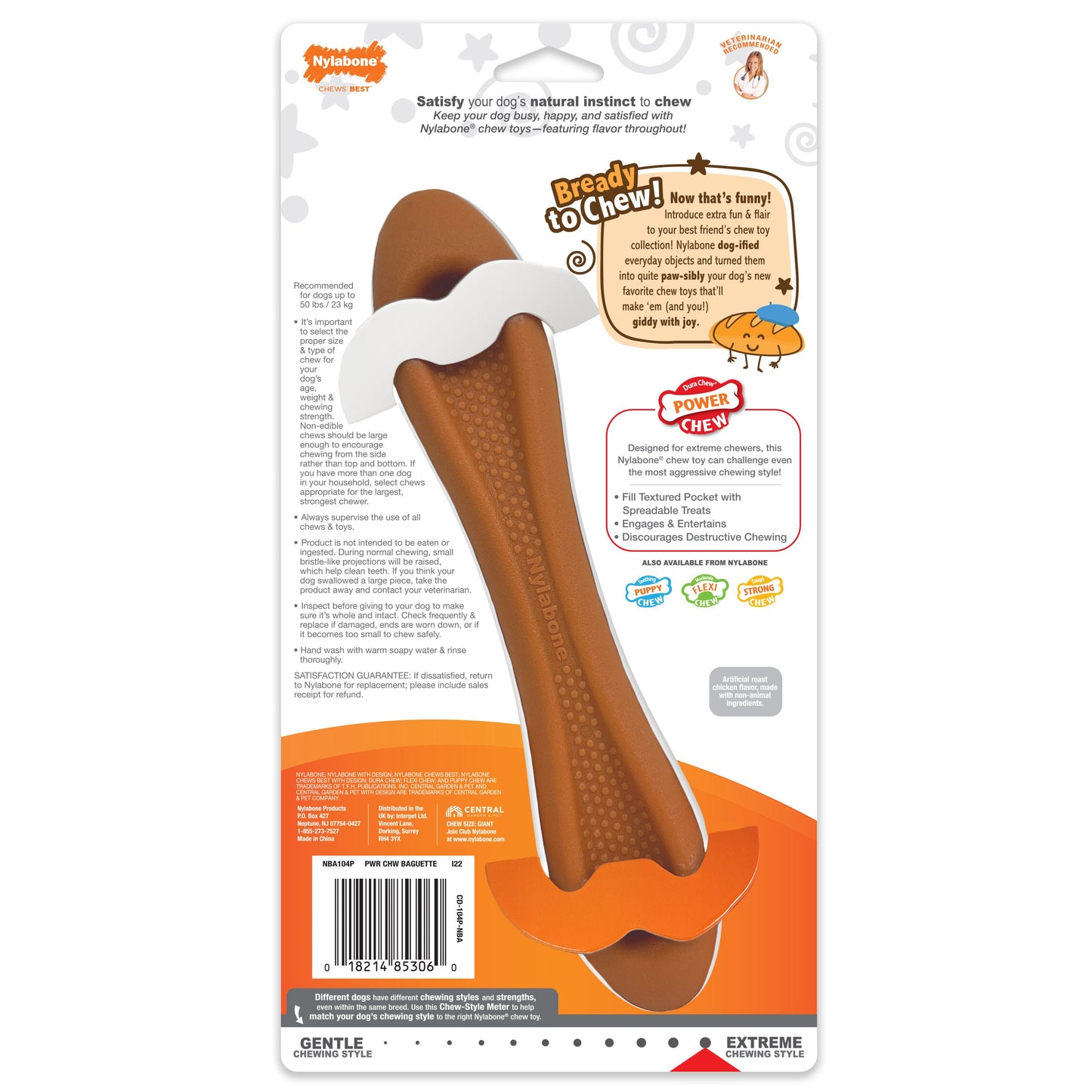 Nylabone Power Chew Baguette Dog Toy Chicken 1ea/Large/Giant - Up To 50 lb