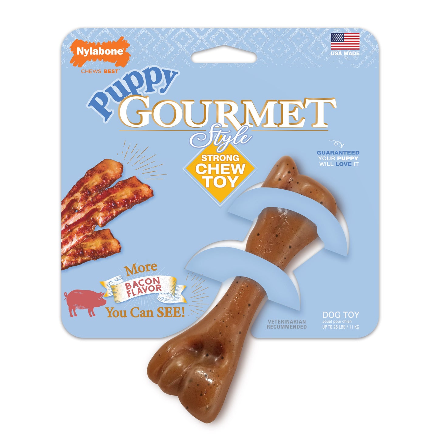 Nylabone Gourmet Style Strong Femur Puppy Chew Toy Bacon 1ea/SMall/Regular - Up To 25 Ibs.