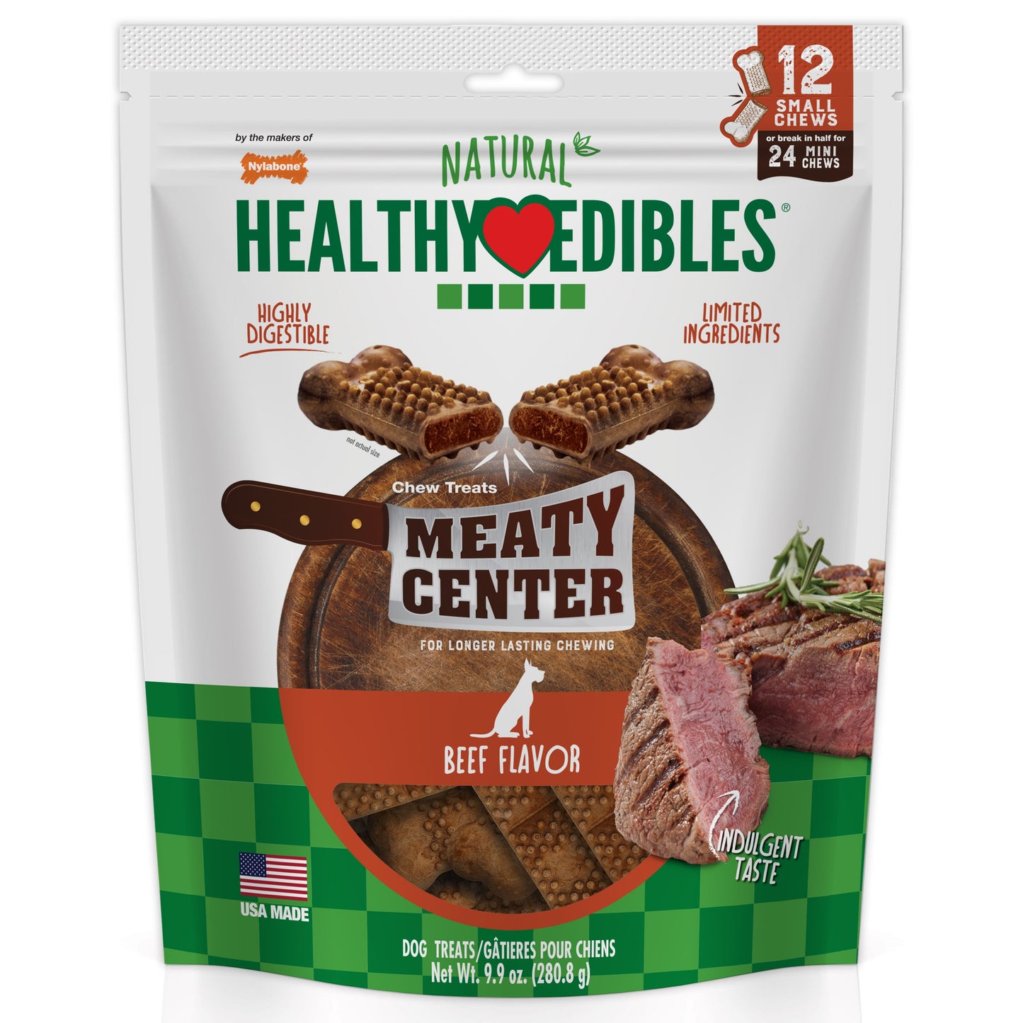 Nylabone Healthy Edibles Meaty Center Natural Dog Treats Beef, SMall  Up To 30 Lbs. 12 ct