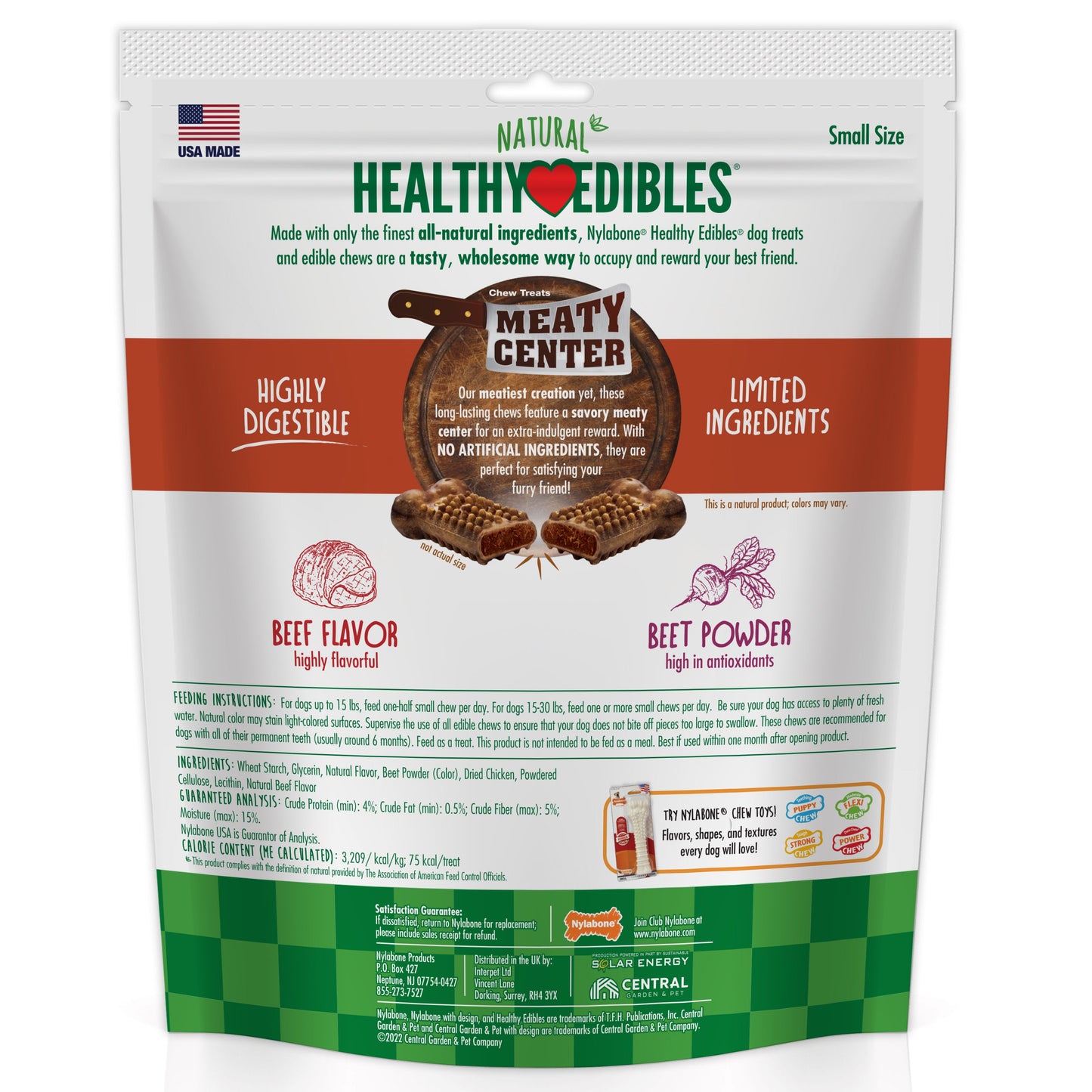 Nylabone Healthy Edibles Meaty Center Natural Dog Treats Beef, SMall  Up To 30 Lbs. 12 ct