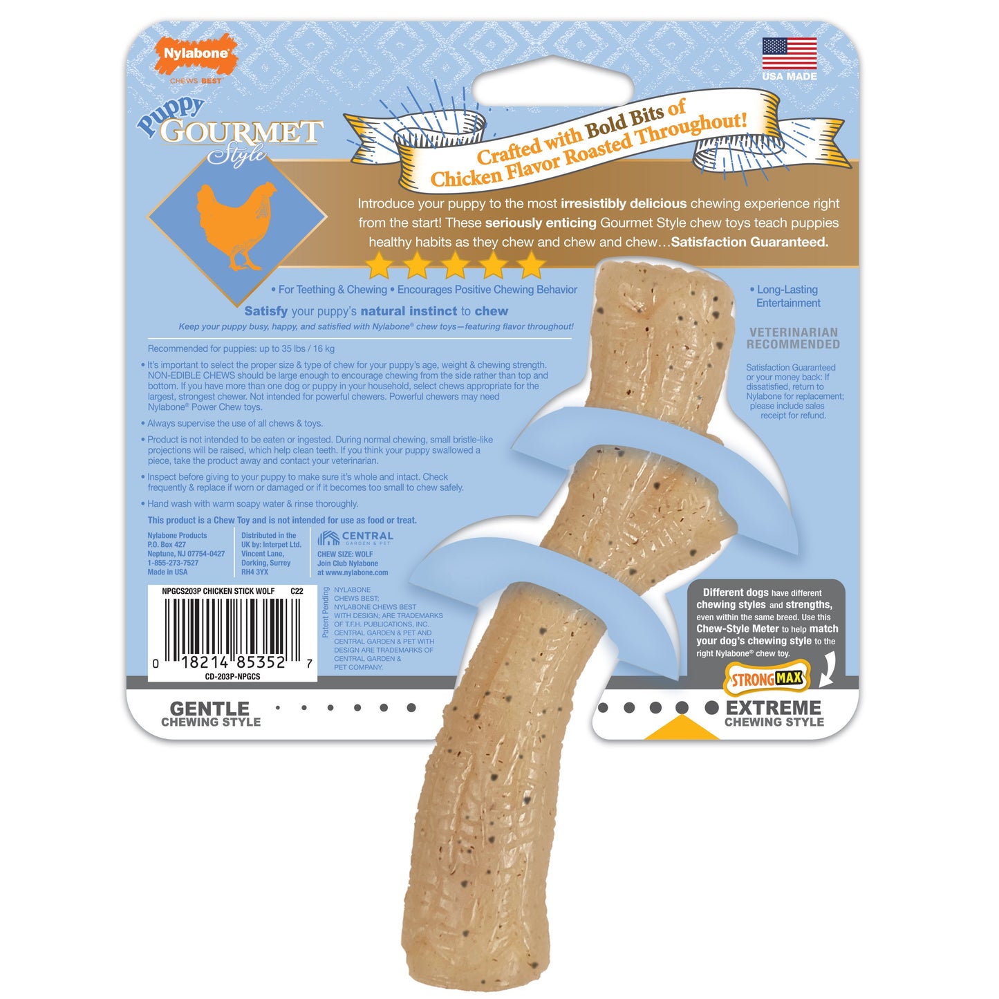 Nylabone Gourmet Style Strong Stick Puppy Chew Toy Chicken 1ea/Medium/Wolf - Up To 35 lb