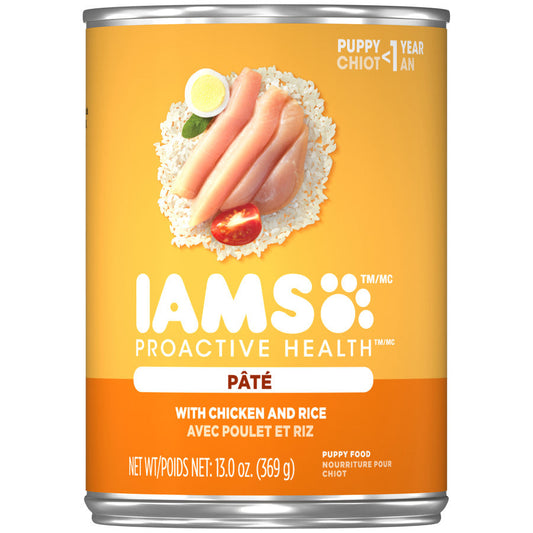 IAMS Proactive Health Paté Puppy Wet Dog Food Pate w/Chicken & Rice 13.2oz. (Case of 12)