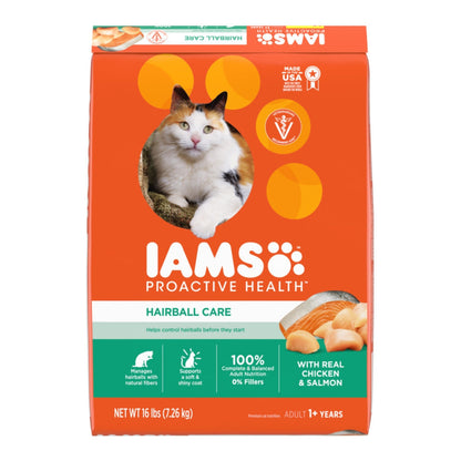 IAMS Proactive Health Hairball Care Adult Dry Cat Food Chicken & Salmon 1ea/16 lb