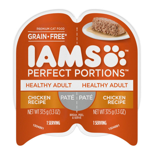 IAMS Perfect Portions Grain Free Healthy Paté Adult Wet Cat Food Chicken 24ea/2.6 oz, 24 pk