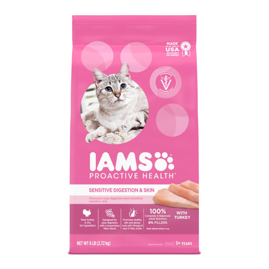 IAMS Proactive Health Sensitive Digestion & Skin Adult Dry Cat Food Turkey 1ea/6 lb