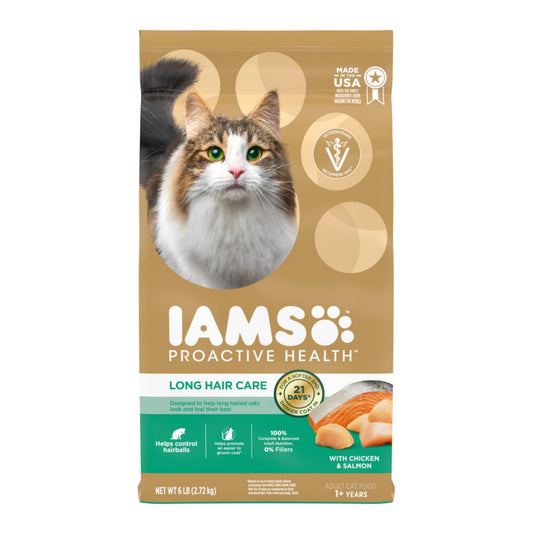 IAMS ProActive Health Adult Long Hair Dry Cat Food Chicken & Salmon 1ea/6 lb