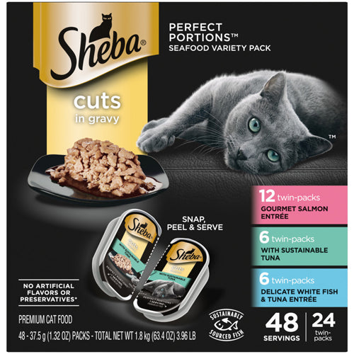 Sheba Perfect Portions Cuts in Gravy Wet Cat Food Variety Pack (Salmon, Tuna, Whitefish & Tuna) 1ea/2.6 oz, 24 pk