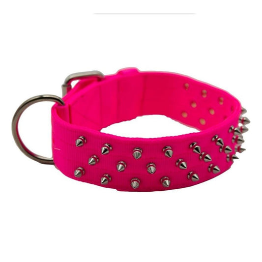 Omni Pet Bravo Nylon Spiked Dog Collar Neon Pink 21in.