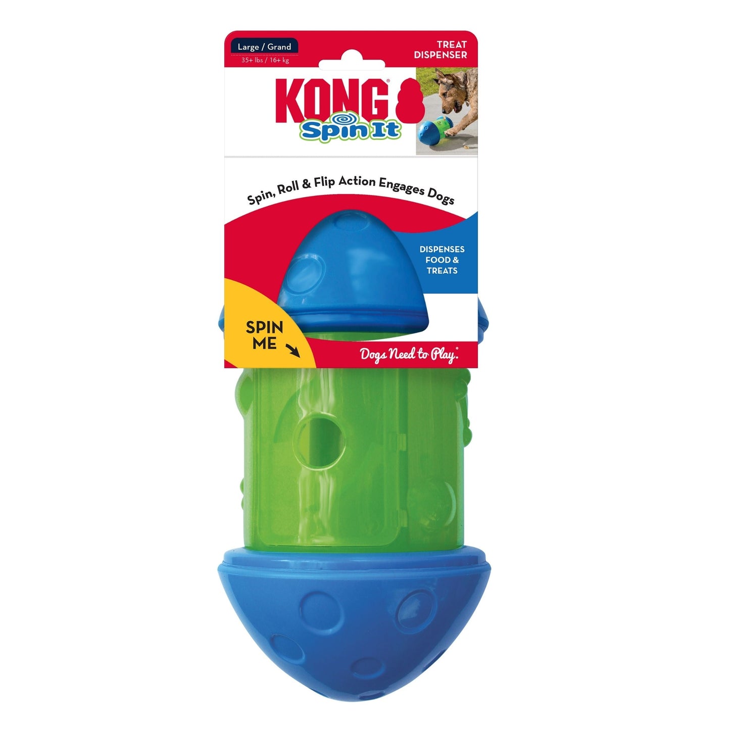 KONG Spin It Treat Dispenser Toy Green/Blue 1ea/LG