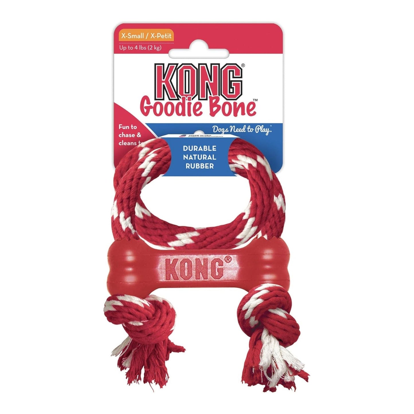 KONG Goodie Bone With Rope Dog Toy Red 1ea/XS