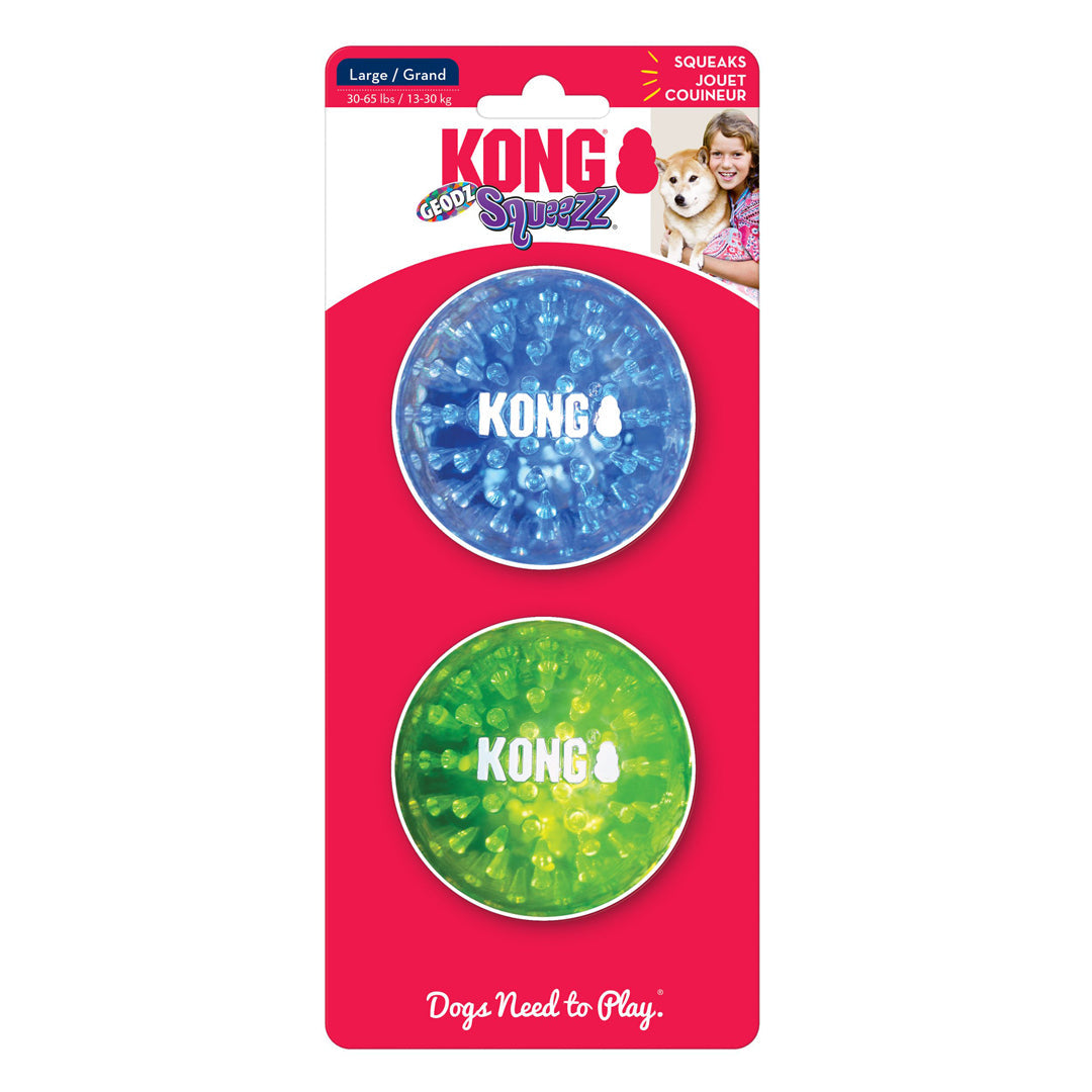 KONG Squeezz Geodz Squeaker Ball Dog Toy Assorted 1ea/LG, 2 pk