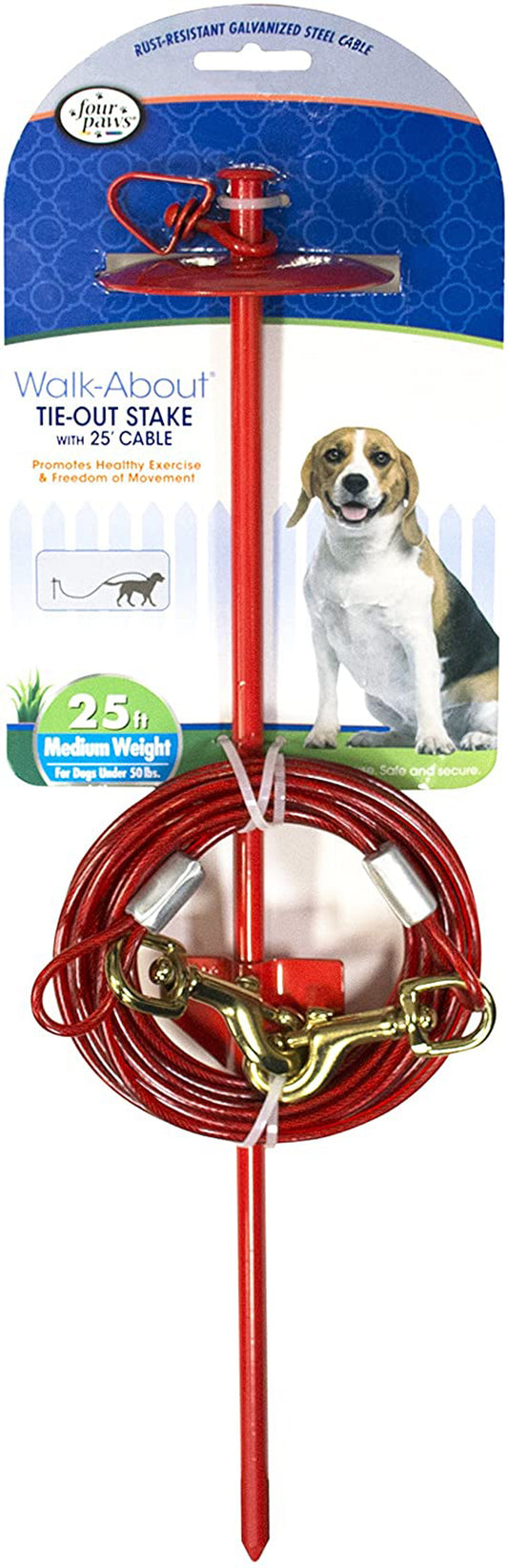 Four Paws Roam About Dog Tie Out Stake with Cable Red 1ea/25 ft