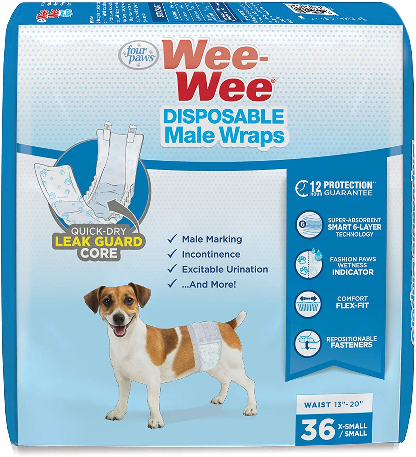 Four Paws Wee-Wee Disposable Male Dog Wraps Male Wraps 1ea/XS / SMall (36 ct)