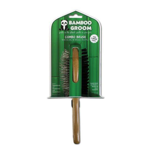 Bamboo Groom Combo Brush with Bristles and Pins Large