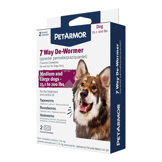 Petarmor 7 Way De-Wormer Chewable Dog 25-200 Lb-2 count