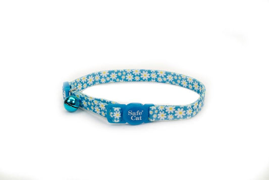 Safe Cat Fashion Adjustable Breakaway Cat Collar Daisy Blue Blue 3-8 in x 8-12 in