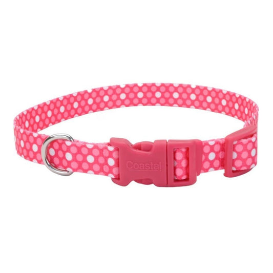 Styles Adjustable Dog Collar Polka Dot Pink Medium 3/4 x 14-20 In