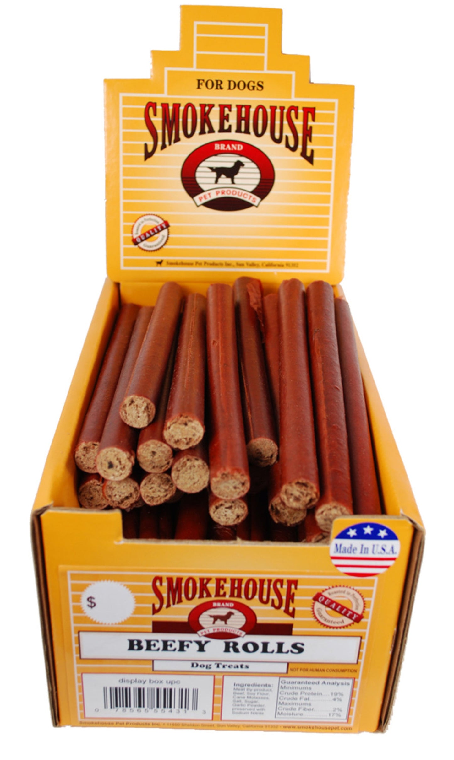 Smokehouse USA Made Beefy Rolls Dog Treats 60ea/60 Ct Display Box