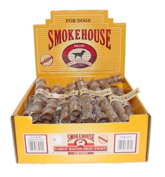 Smokehouse USA Made Bacon Skin Twists Dog Chew 25ea/LG, 25 ct