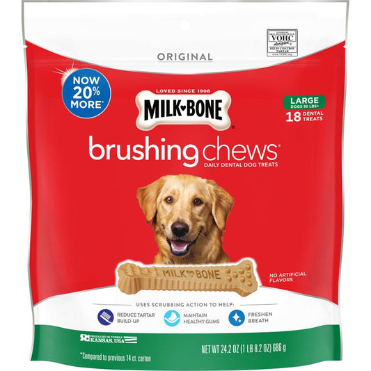 Milk-Bone Brushing Chews Dog Treat Original 1ea/LG, 50+Lb, 18 ct