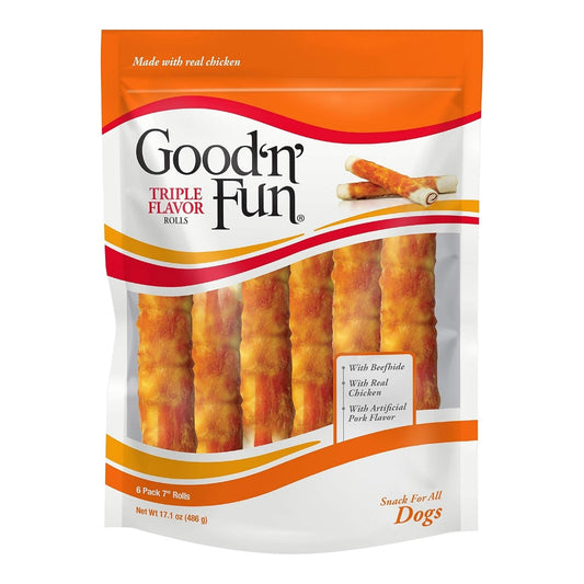 Good 'N' Fun Triple Flavor Rolls Pork/Beef/Chicken 7 In-6 Pack