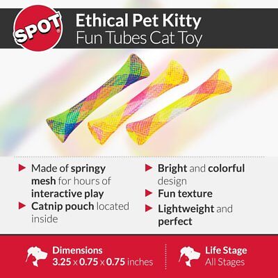 Spot Kitty Fun Tubes Catnip Toy Assorted 3.25 in 3 Pack